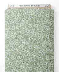 Tissu - Fleurs blanches et feuillages