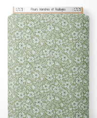 Tissu - Fleurs blanches et feuillages
