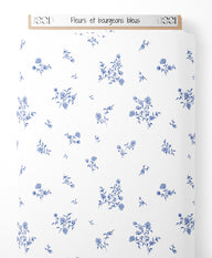 Tissu - Fleurs et bourgeons bleus