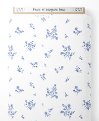Tissu - Fleurs et bourgeons bleus