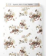 Tissu - Appareils photo et roses blanches