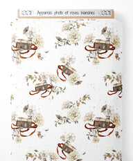 Tissu - Appareils photo et roses blanches