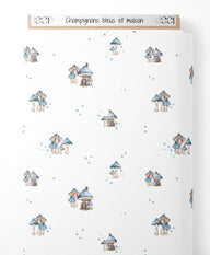 Tissu - Champignons bleus et maison