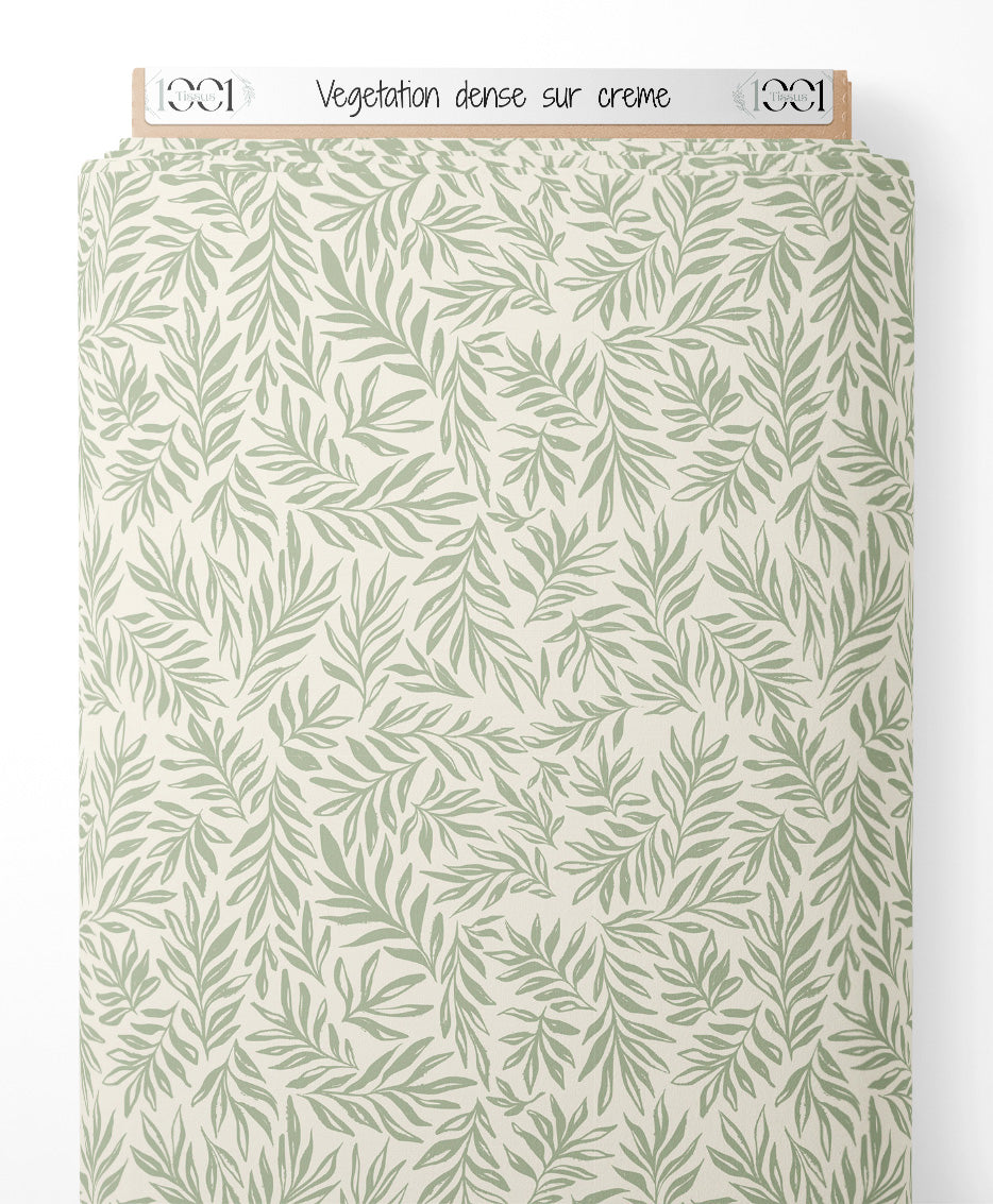 Tissu - Végétation dense sur crème