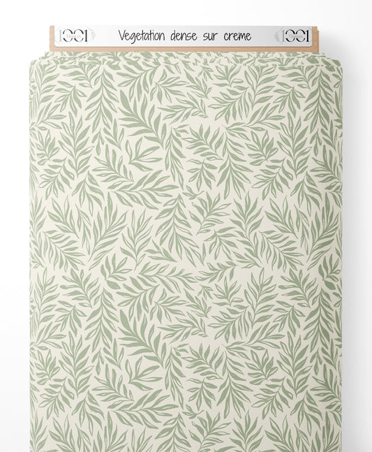 Tissu - Végétation dense sur crème