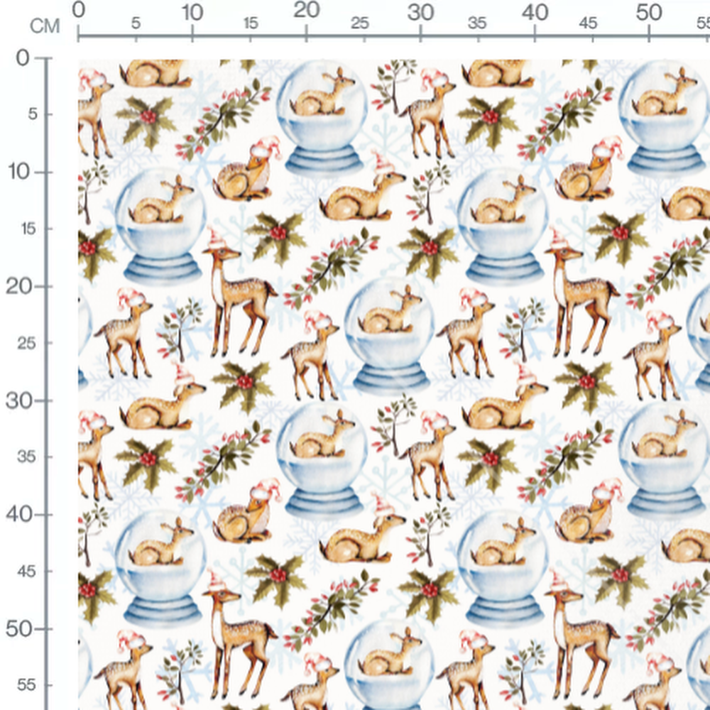 Tissu - Faons et boules de neige