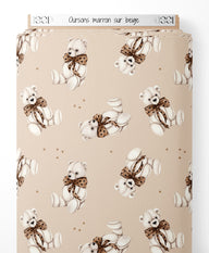 Tissu - Oursons marron sur beige
