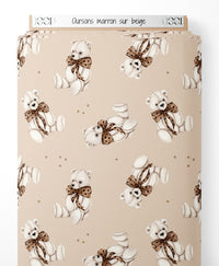Tissu - Oursons marron sur beige