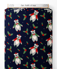 Tissu - Ours festifs et houx