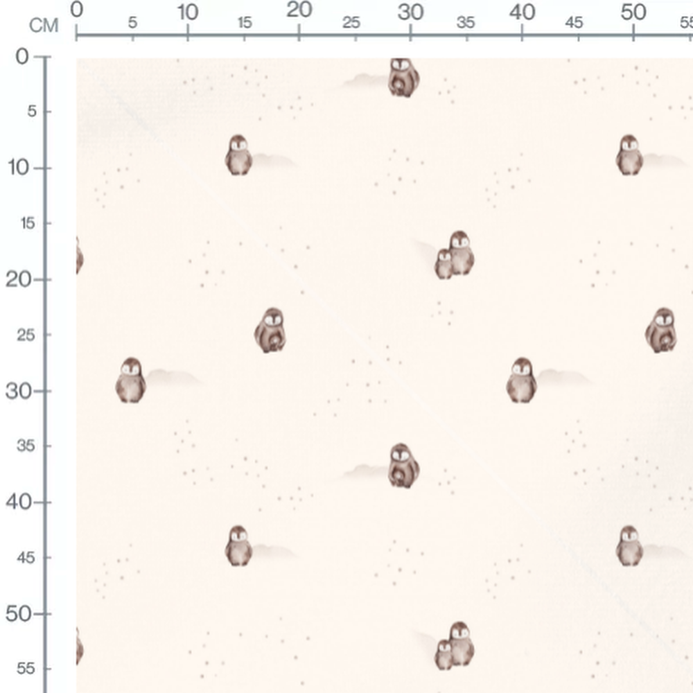 Tissu - Pingouins sur fond crème