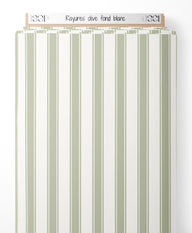 Tissu - Rayures olive sur fond blanc