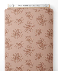 Tissu - Fleurs marron sur rose doux