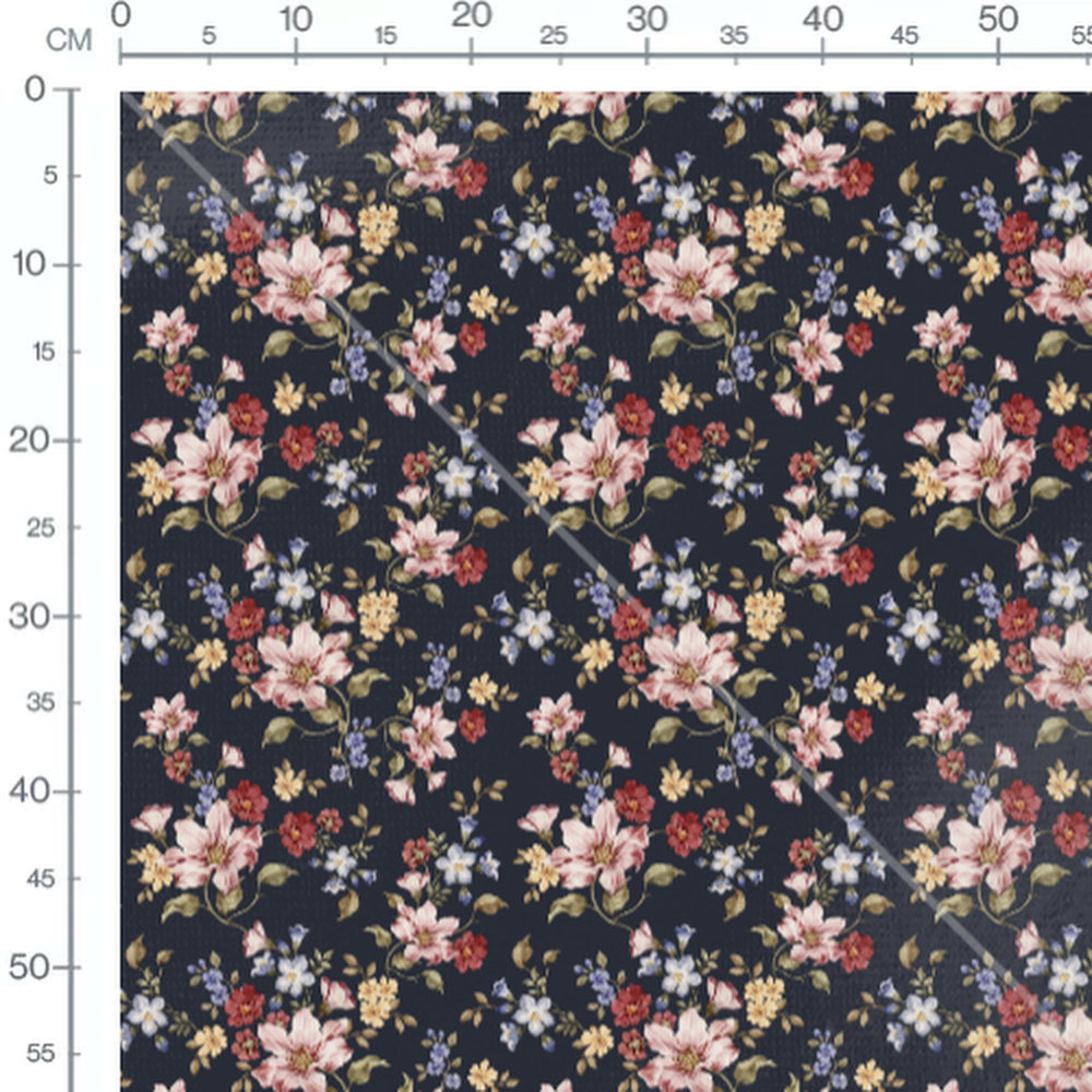 Tissu - Fleurs colorées sur fond noir