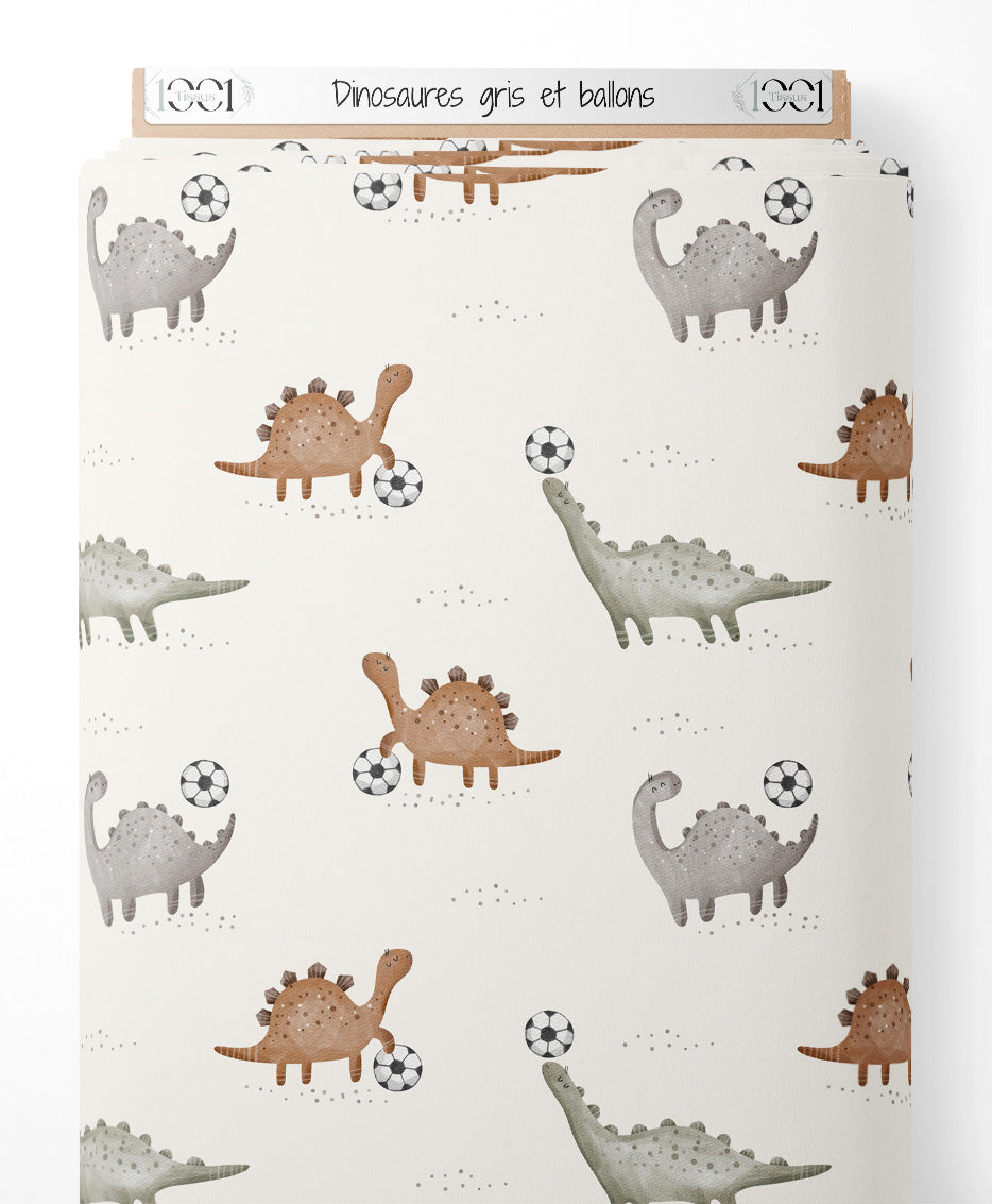 Tissu - Dinosaures gris et ballons