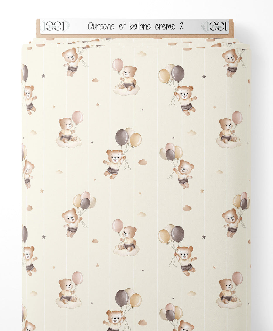 Tissu - Oursons et ballons crème 2