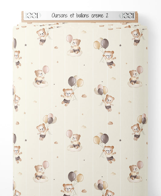 Tissu - Oursons et ballons crème 2