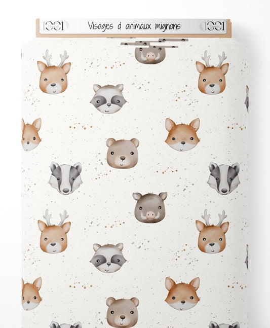Tissu - Visages d'animaux mignons