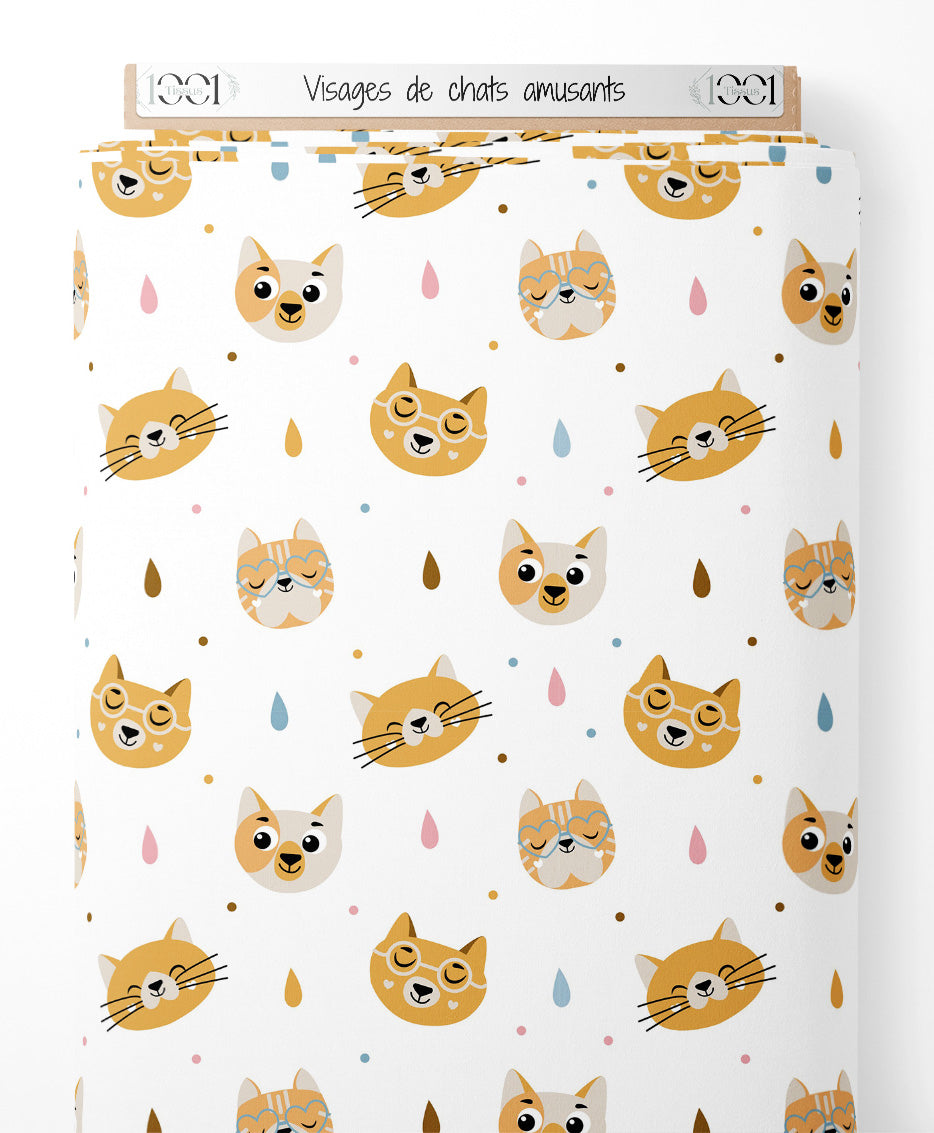 Tissu - Visages de chats amusants