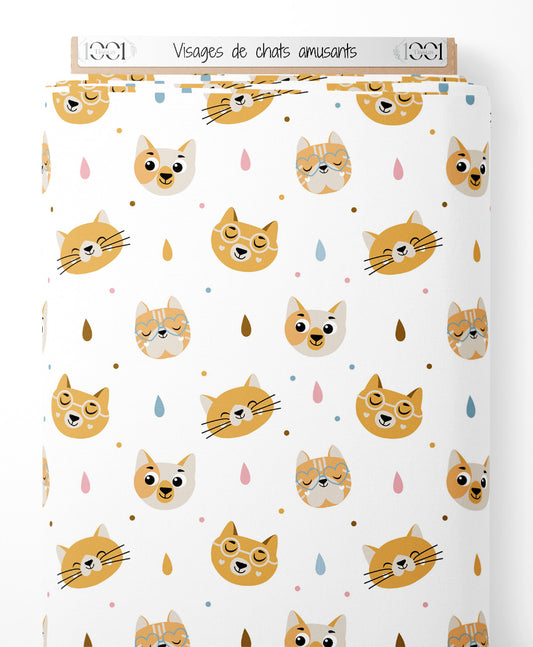 Tissu - Visages de chats amusants