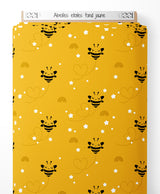 Tissu - Abeilles étoiles fond jaune