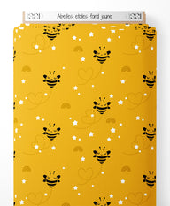 Tissu - Abeilles étoiles fond jaune