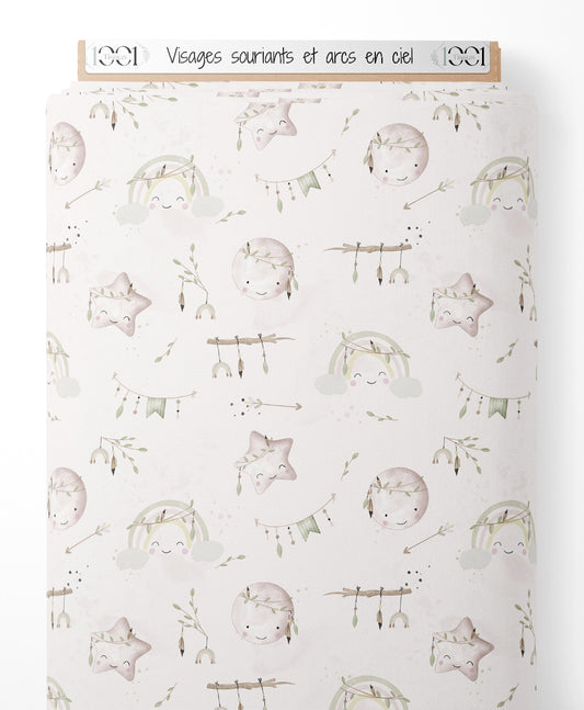 Tissu - Visages souriants et arcs-en-ciel
