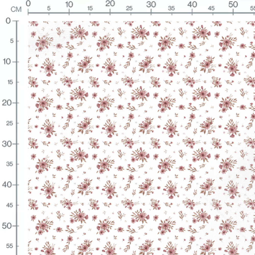 Tissu - Fleurs roses et marron clair