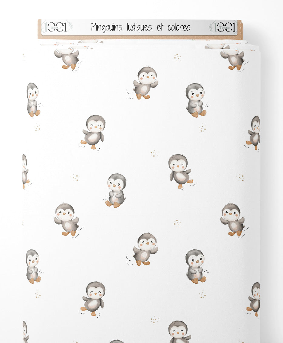 Tissu - Pingouins ludiques et colorés