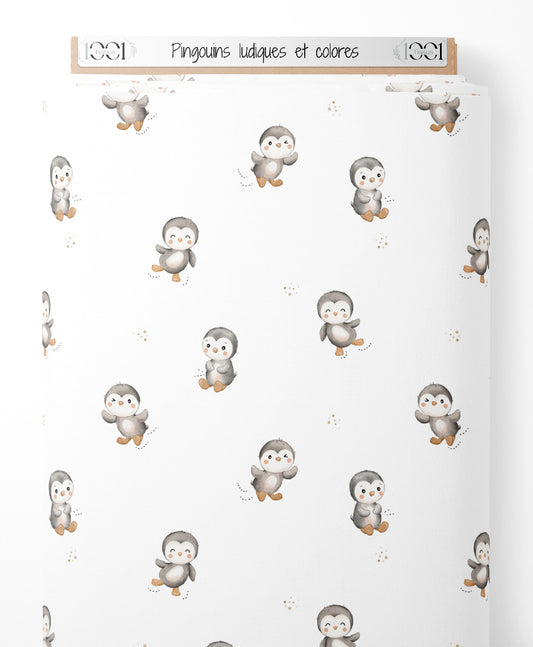 Tissu - Pingouins ludiques et colorés