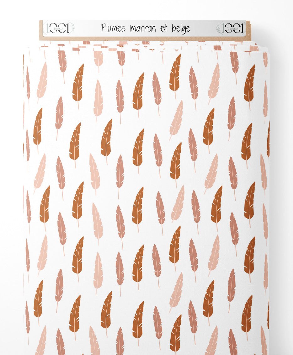 Tissu - Plumes marron et beige