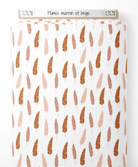 Tissu - Plumes marron et beige