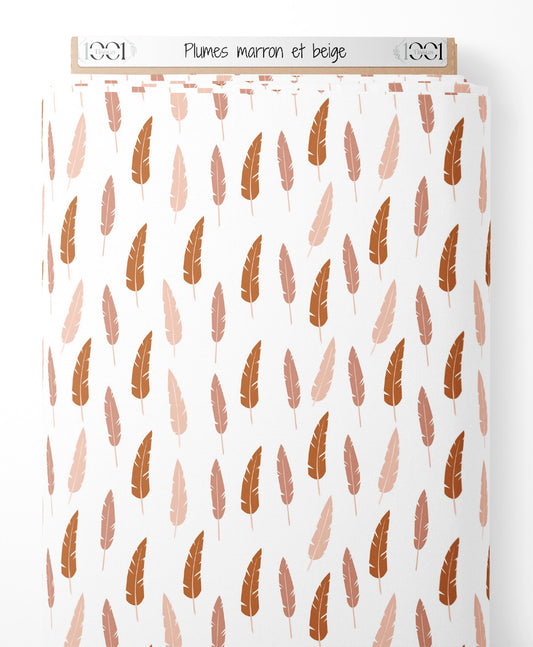 Tissu - Plumes marron et beige