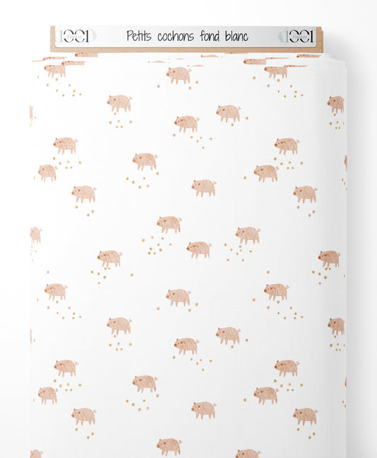 Tissu - Petits cochons sur fond blanc