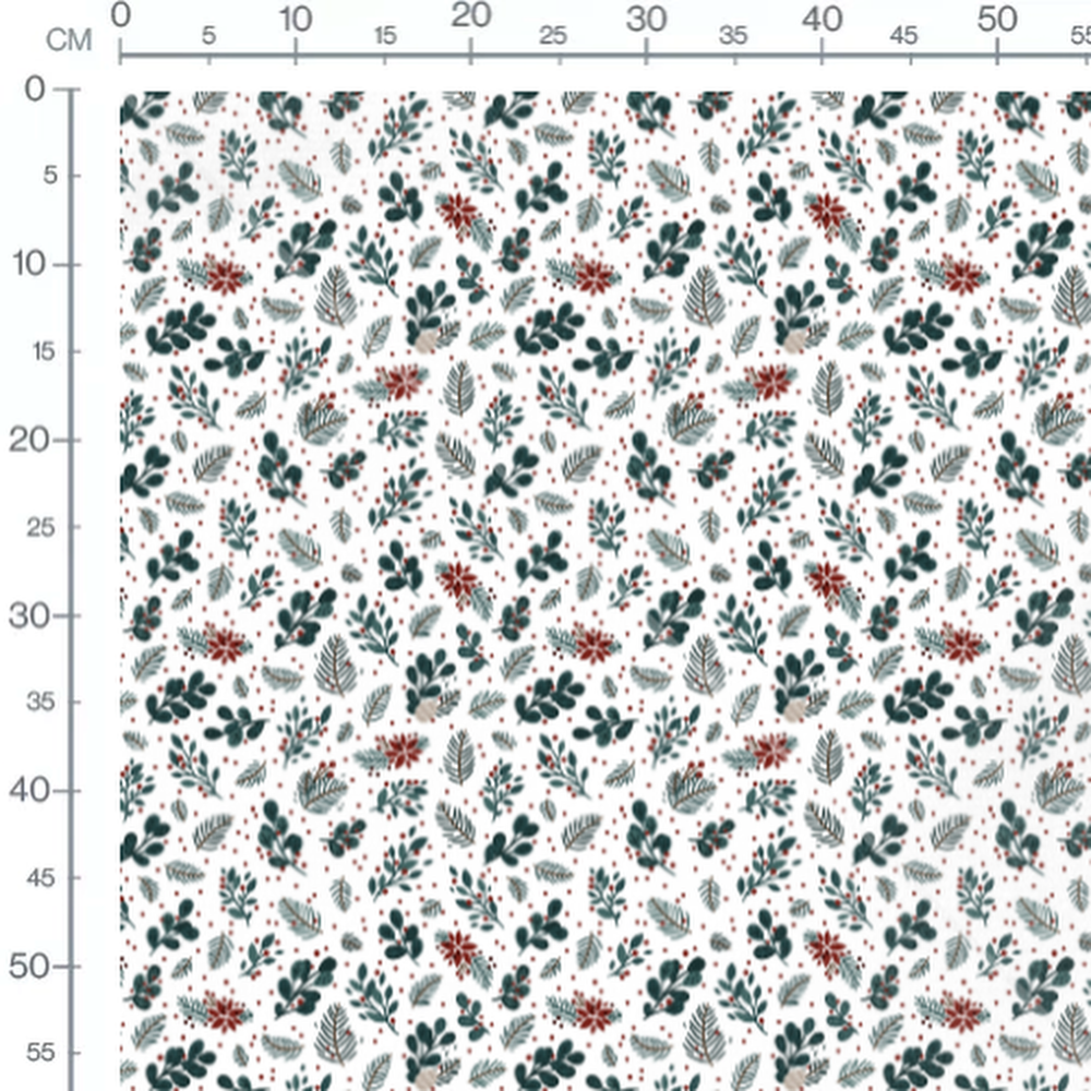 Tissu - Feuillages et baies rouges