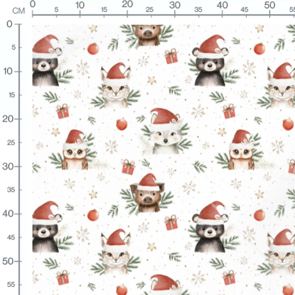 Tissu - Animaux de Noël chapeautés