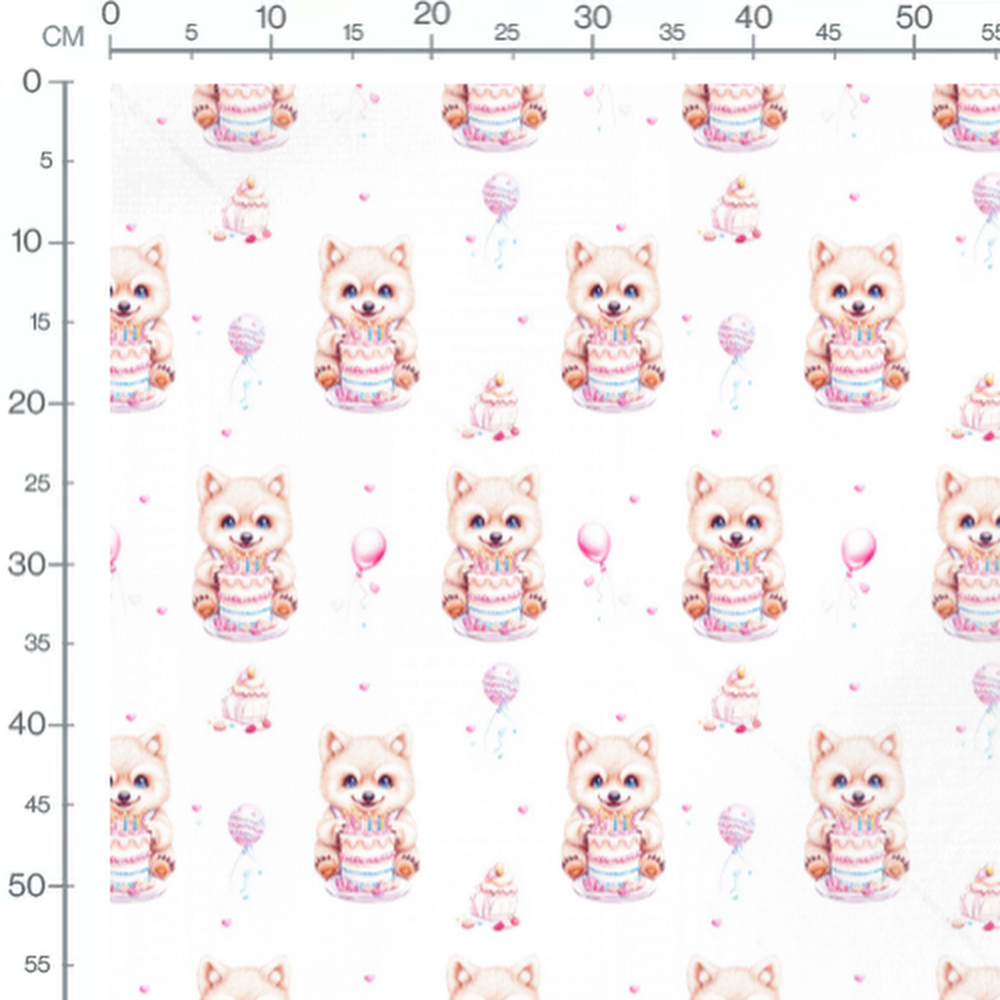 Tissu - Chiots avec gâteaux et ballons