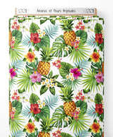 Tissu - Ananas et fleurs tropicales