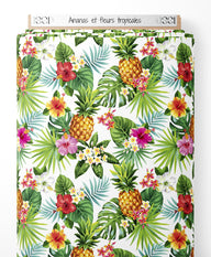 Tissu - Ananas et fleurs tropicales