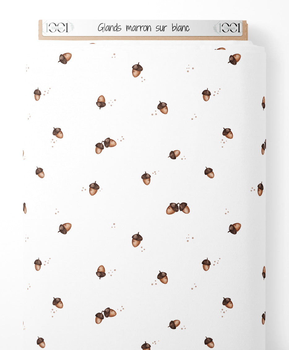 Tissu - Glands marron sur blanc