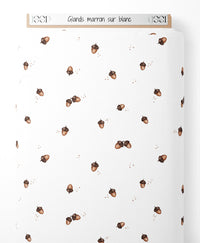 Tissu - Glands marron sur blanc