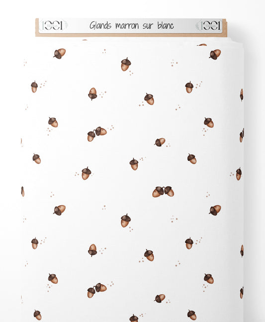Tissu - Glands marron sur blanc