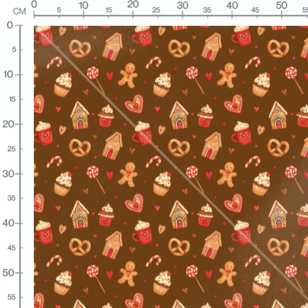 Tissu - Gourmandises sur fond marron