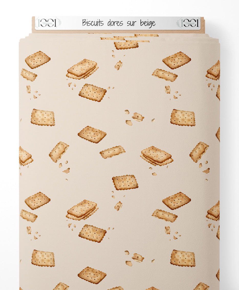 Tissu - Biscuits dorés sur beige