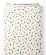 Tissu - Fleurs roses et feuillage vert 2