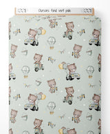 Tissu - Oursons sur fond vert pâle