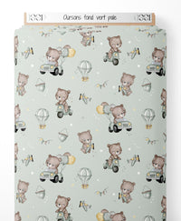 Tissu - Oursons sur fond vert pâle