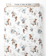 Tissu - Renards et faons sur blanc