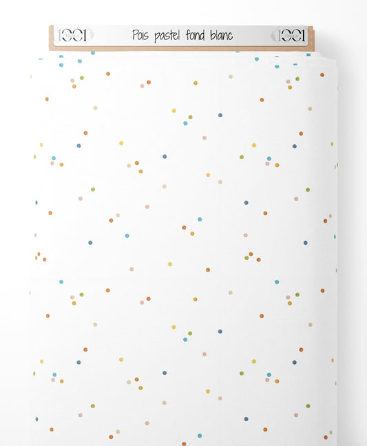 Tissu - Pois pastel sur fond blanc