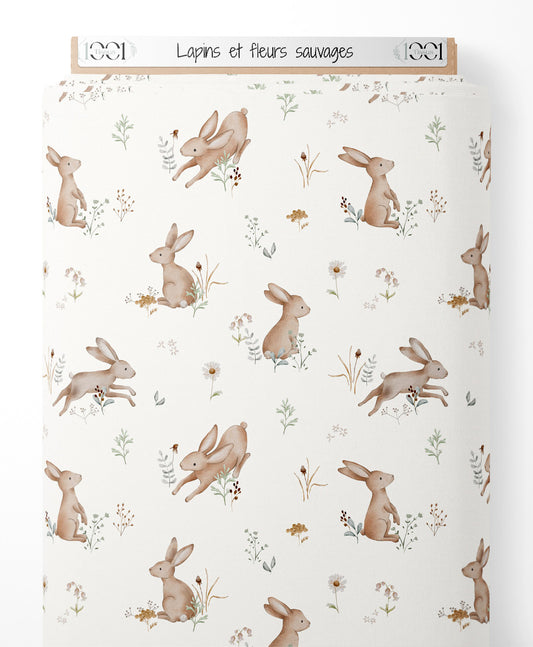 Tissu - Lapins et fleurs sauvages