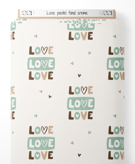 Tissu - Love pastel sur fond crème